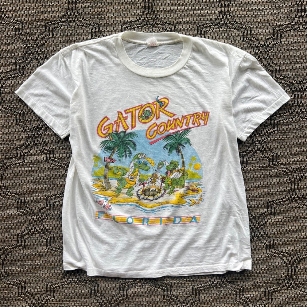 Vintage Alligator T-Shirt Mens Medium‎ White Florida Souvenir Gator Country 80s